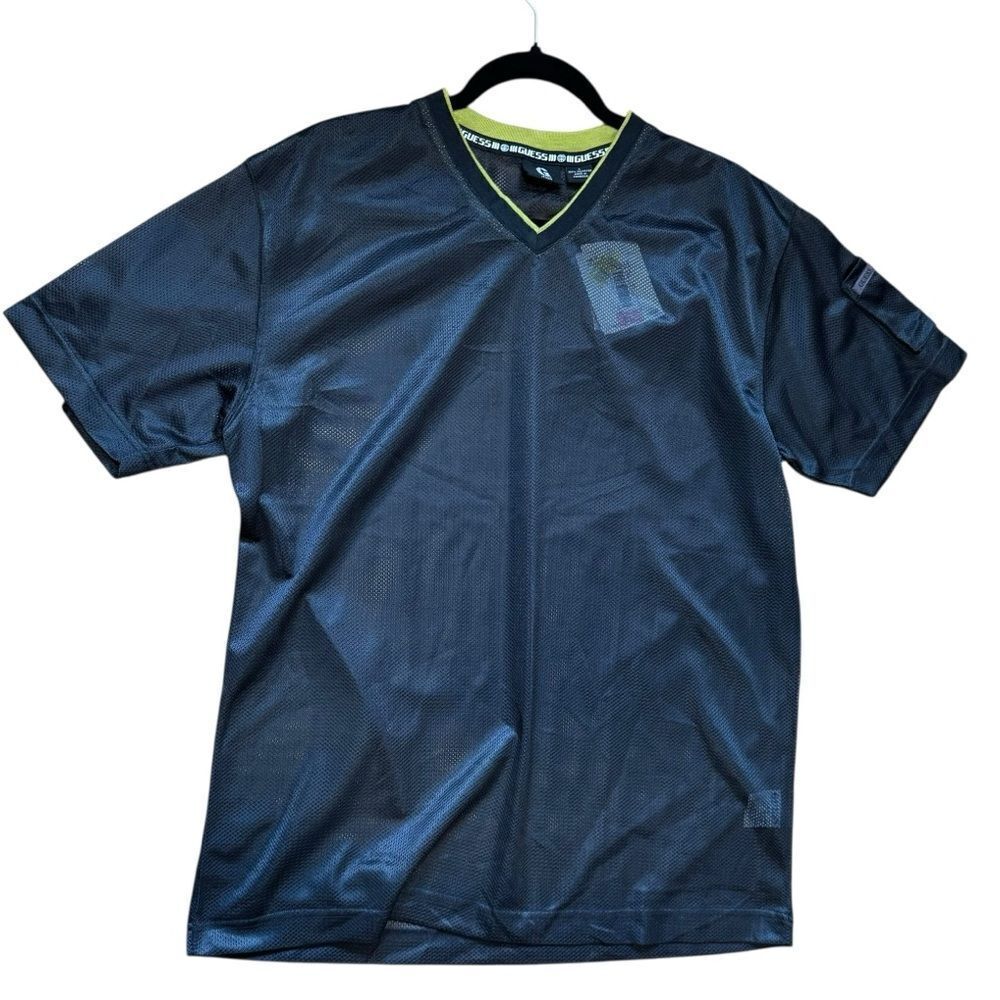 Guess Vintage V-Neck Mesh See Thru Sheer Y2K Tee Jersey
